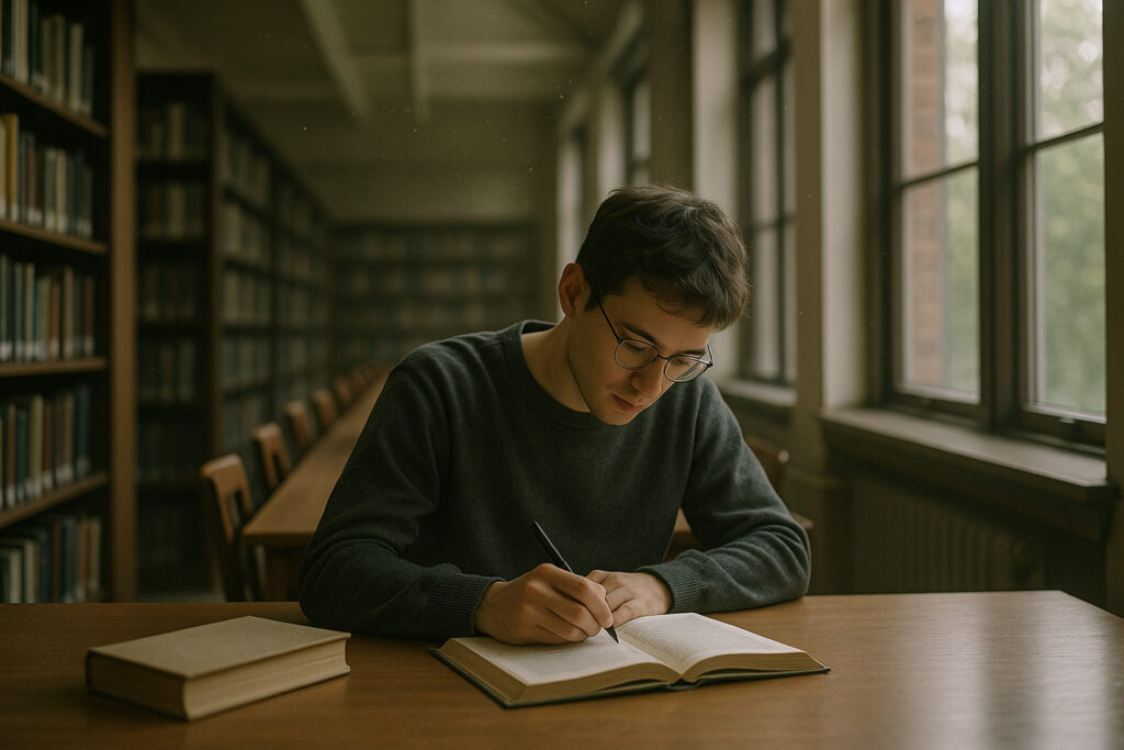 Categoria studio - Ragazzo che studia in biblioteca